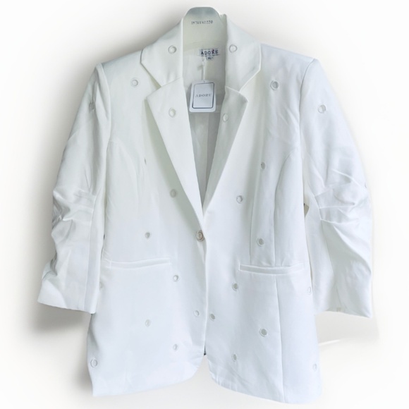 Adore White Embroidery Eyelet Lined Blazer 3/4 Sleeve One-Button Fastening XL - Picture 1 of 14